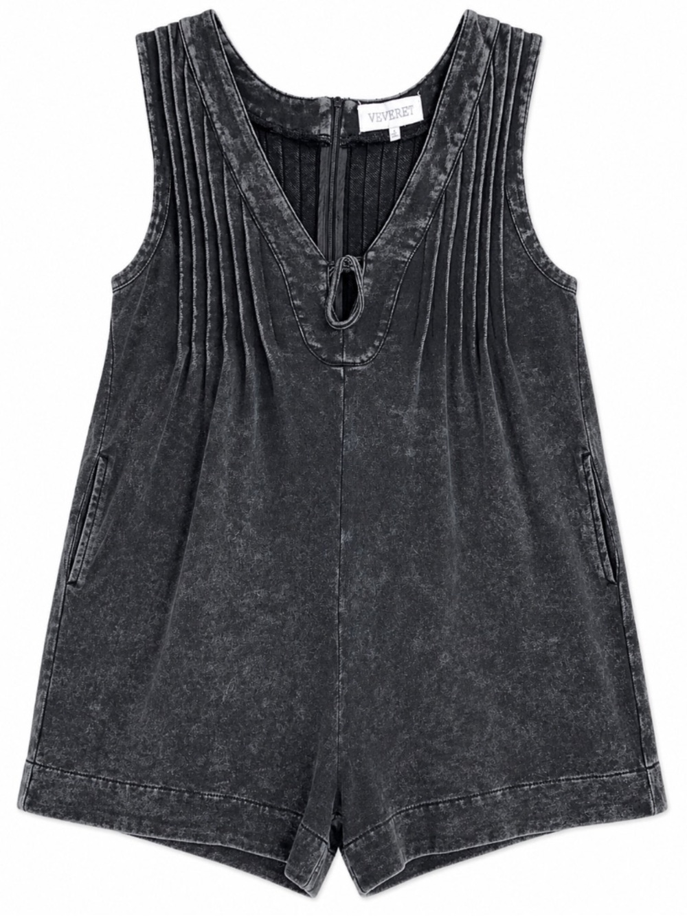 Veveret • Black • Stone Washed • Cotton • Romper Shorts • Small